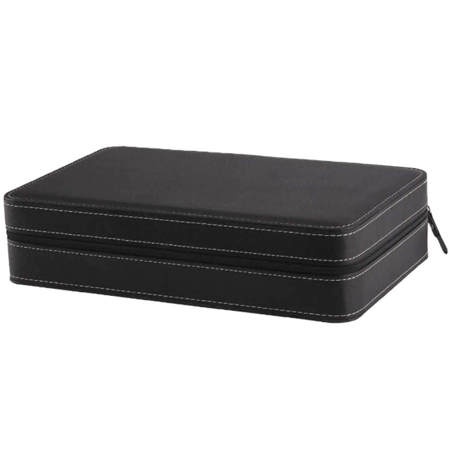12 Grids PU Leather Travel Watch Storage Case Zipper Wristwatch Box Organizer - Black
