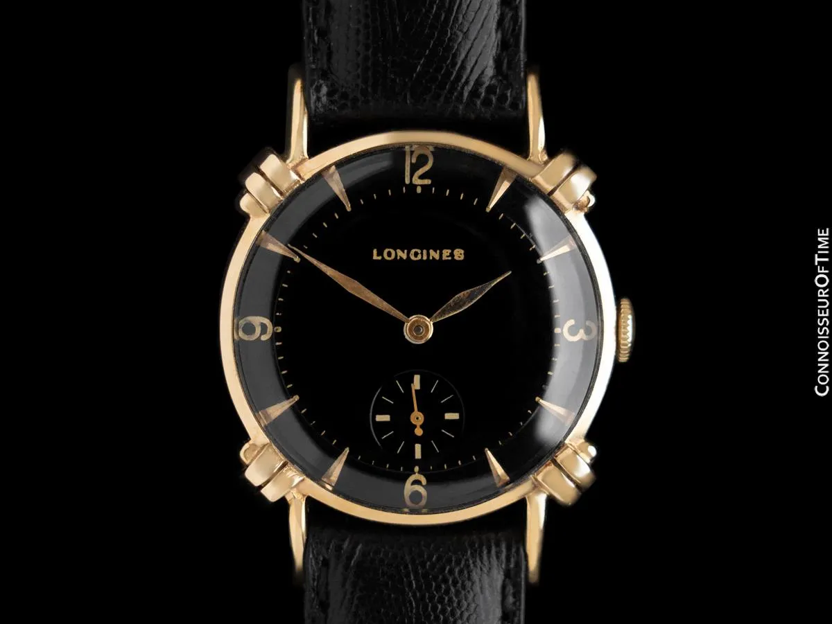 1950 Longines Vintage Mens Midsize Watch with Knot Lugs - 14K Gold
