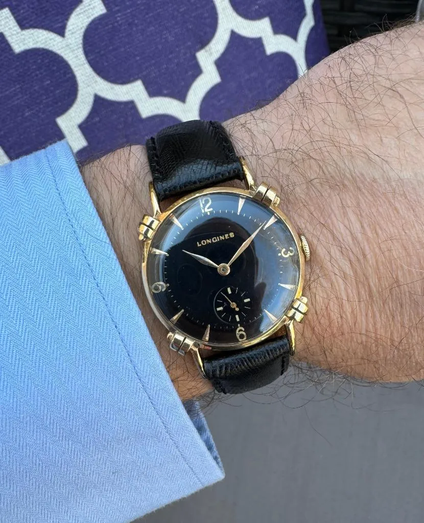 1950 Longines Vintage Mens Midsize Watch with Knot Lugs - 14K Gold