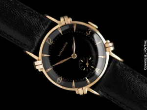 1950 Longines Vintage Mens Midsize Watch with Knot Lugs - 14K Gold