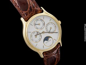 1980's Bucherer Vintage Mens Triple Calendar Quantième with Moonphase - 18K Gold