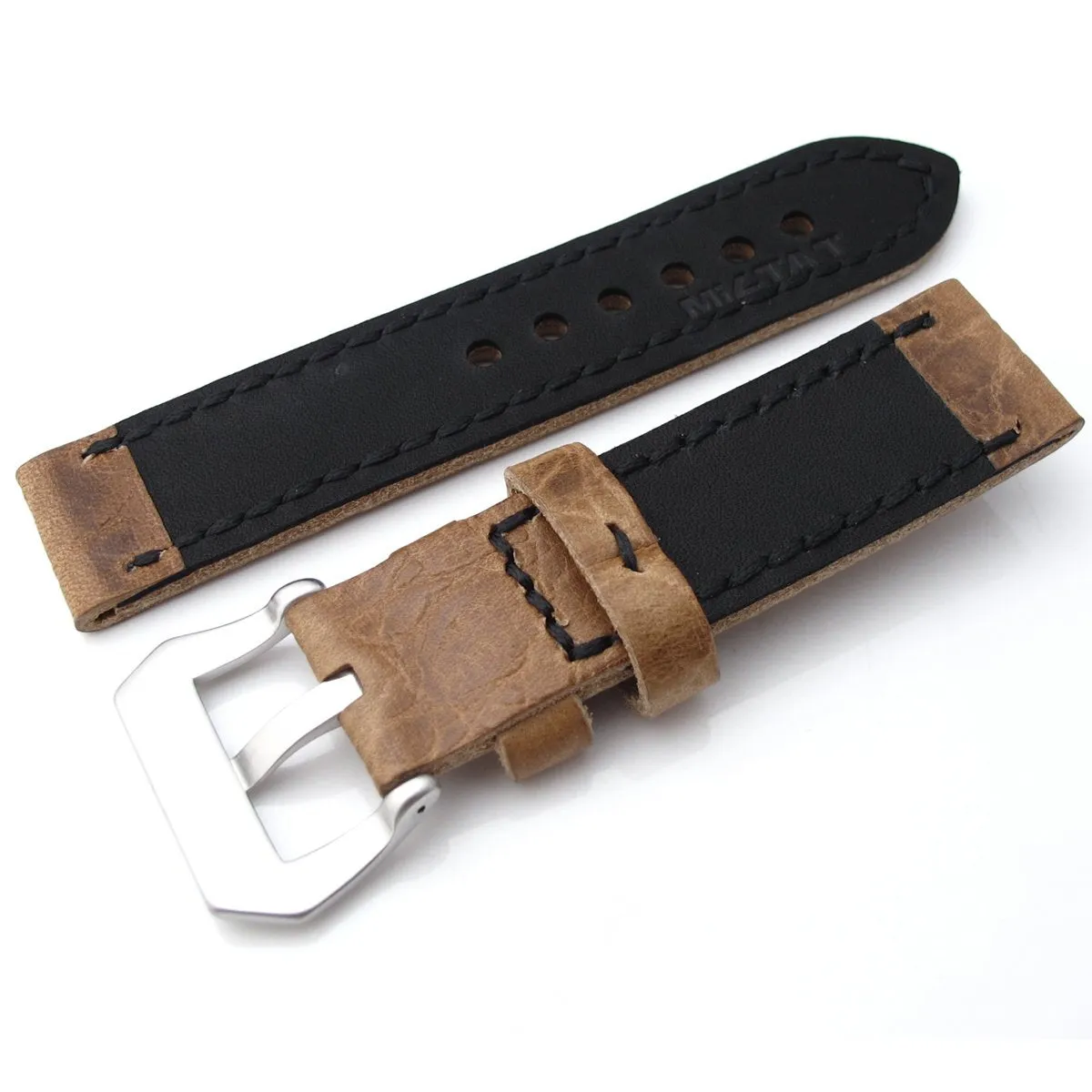 20, 21, 22mm CrocoCalf (Croco Grain) Honey Brown Watch Strap with Black Stitches