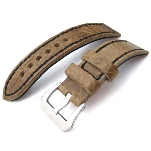 20, 21, 22mm CrocoCalf (Croco Grain) Honey Brown Watch Strap with Black Stitches