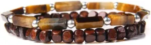 2pcs/set Men Bracelet Wood Beads Cross Pendant 7 Healing Balance Lava Bracelet for Women Prayer Buddha Jewelry Gifts (Metal Color: Tiger eye - Length: 17CM)