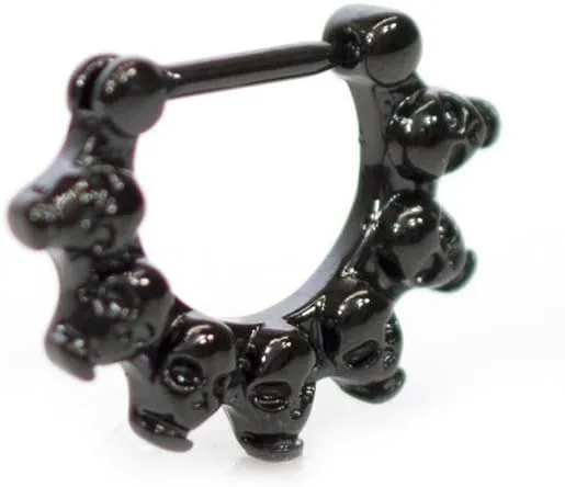 316L Surgical Steel PVD 16G Macabre Skulls Skeleton Septum Clicker Ring 5/16 Inch 8mm Daith Hoop Earring Hinged Clicker Nose Ring Piercing Jewelry