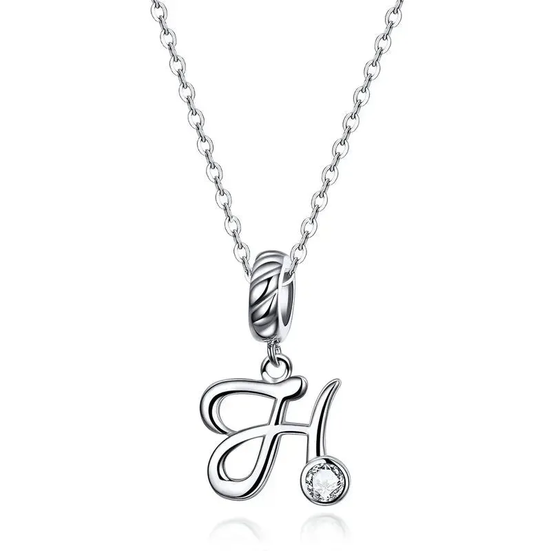925 Sterling Silver Vintage Letter A to Z Pendant Necklace Initial Long Chain Necklace Platinum Plated Women Fine Jewelry