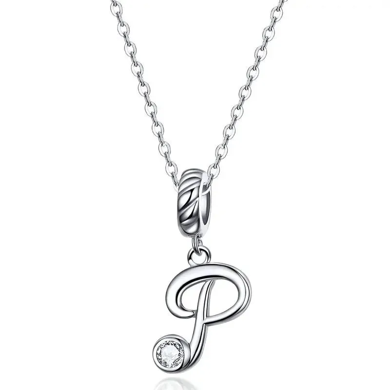 925 Sterling Silver Vintage Letter A to Z Pendant Necklace Initial Long Chain Necklace Platinum Plated Women Fine Jewelry