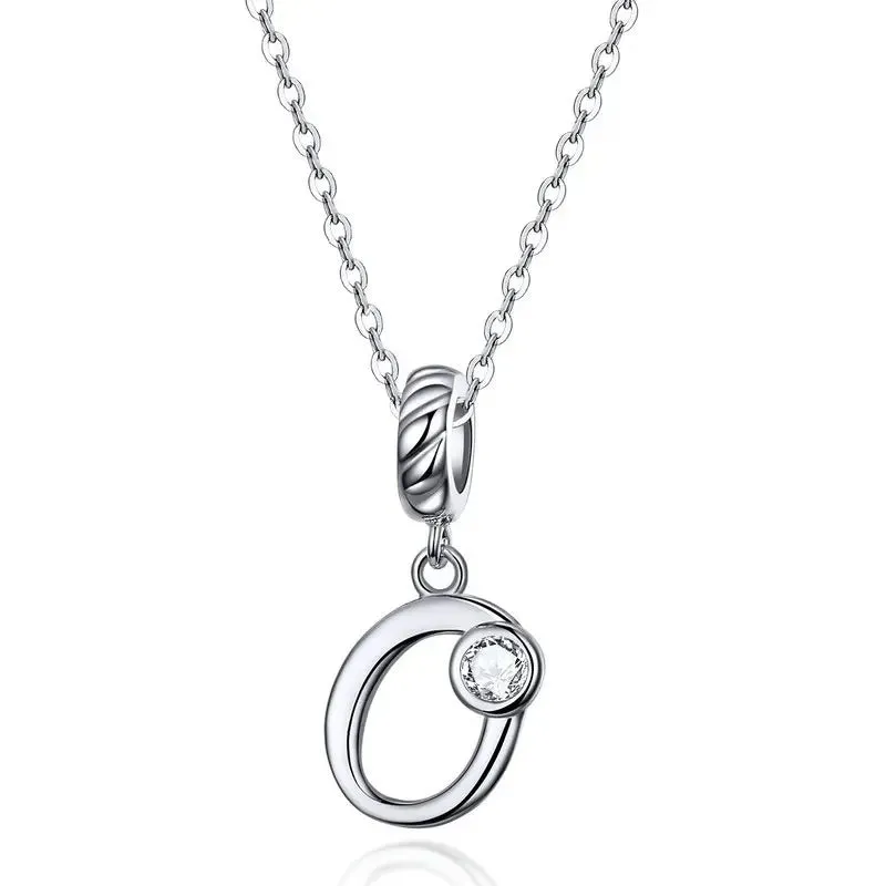 925 Sterling Silver Vintage Letter A to Z Pendant Necklace Initial Long Chain Necklace Platinum Plated Women Fine Jewelry