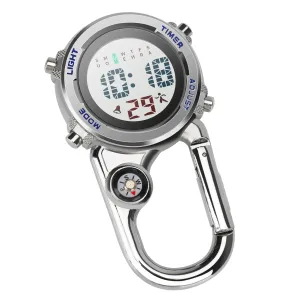Aceshop Carabiner Watch Digital Clip on Quartz Watch Multifunctional Carabiner FOB Watch Luminous Face Compass Carabiner Watch with Compass for Doctors Nurses Paramedics Chefs Sport Unisex Blue