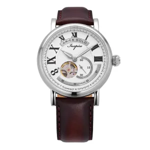 ARIES GOLD AUTOMATIC INSPIRE GAUNTLET VINTAGE SILVER STAINLESS STEEL G 903 S-W BROWN LEATHER STRAP MEN'S WATCH