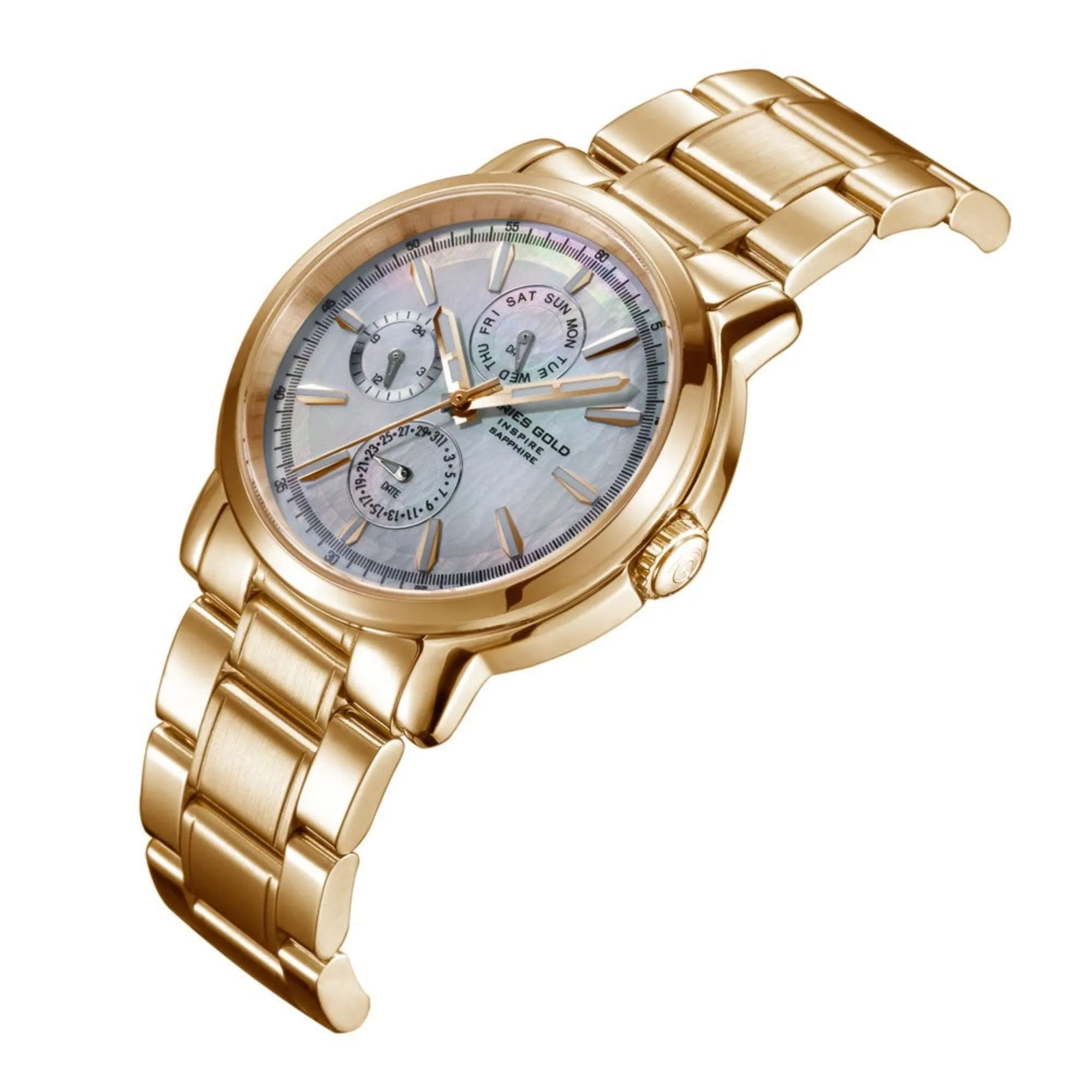 ARIES GOLD CHRONOGRAPH INSPIRE CONTENDER GOLD STAINLESS STEEL B 7302 G-MOP WOMEN'S WATCH