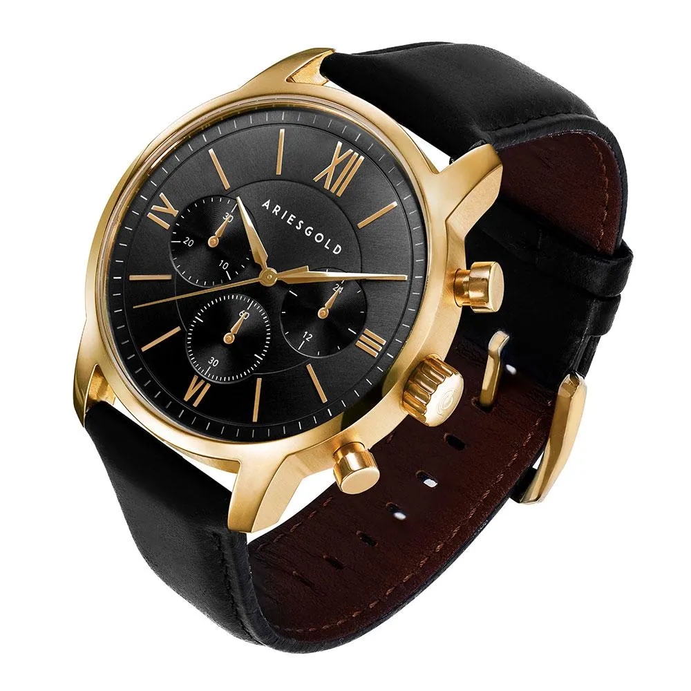 Aries Gold Urban Eternal Black Leather Strap G 1027 G-BKG Watch