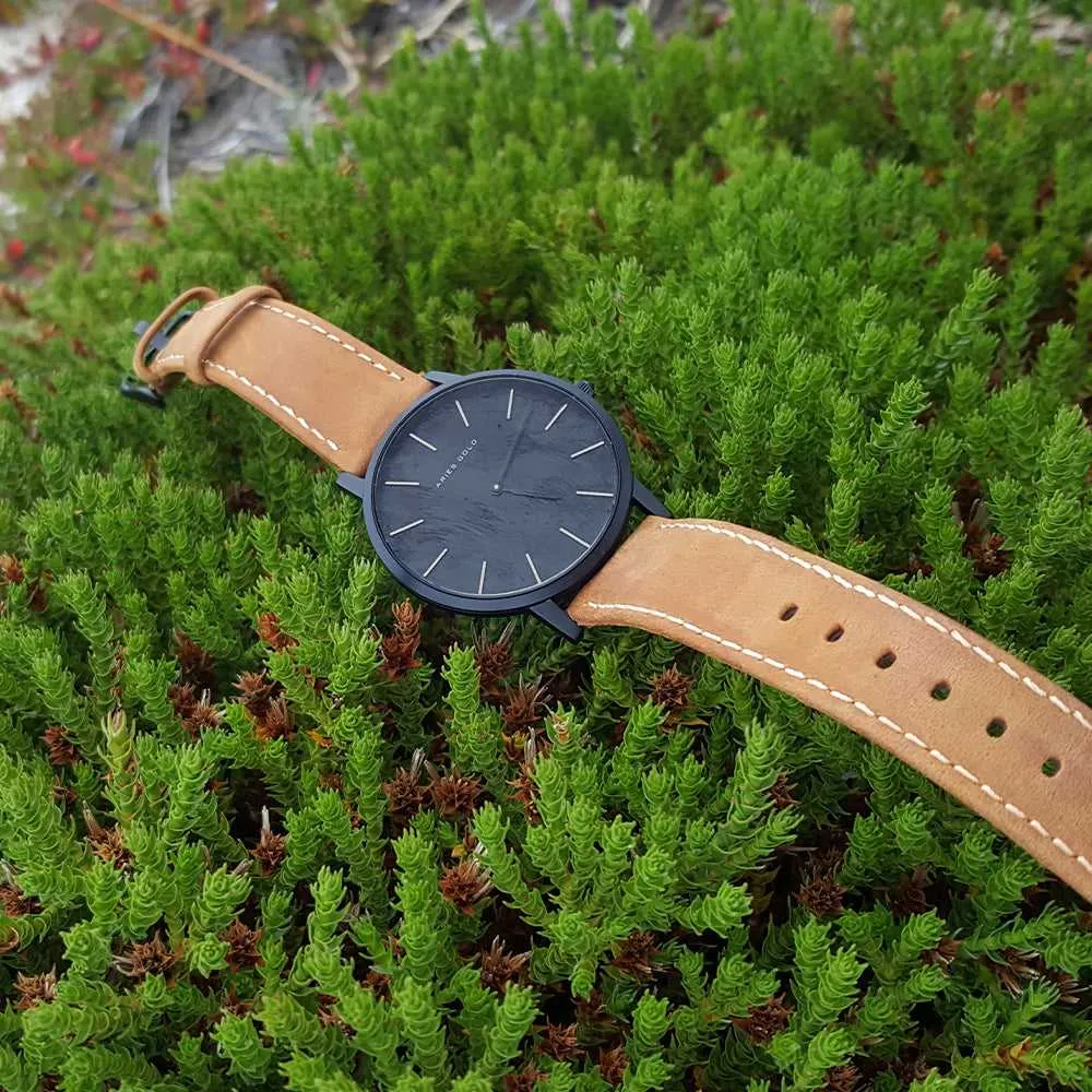 ARIES GOLD URBAN SANTOS BLACK STAINLESS STEEL G 1022 BK-BKME BROWN LEATHER STRAP WOMEN'S WATCH