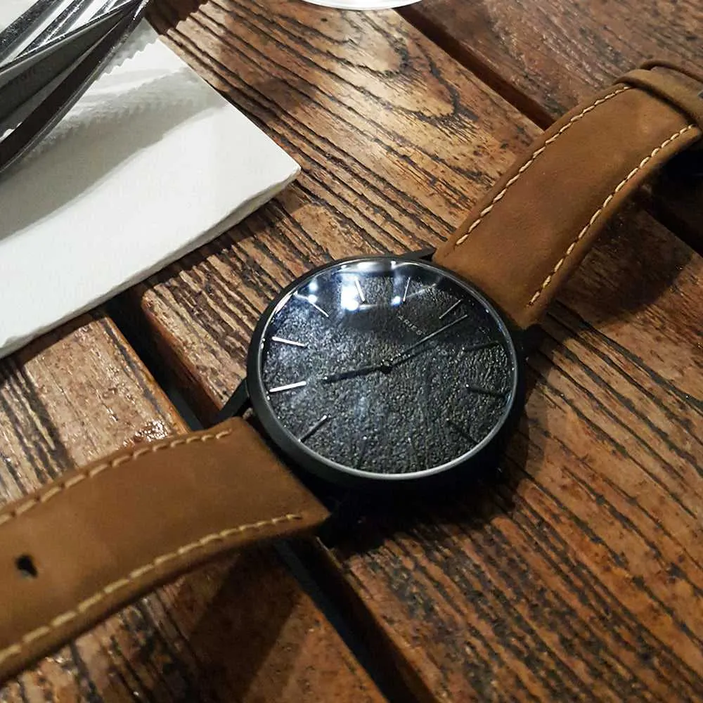 ARIES GOLD URBAN SANTOS BLACK STAINLESS STEEL G 1022 BK-BKME BROWN LEATHER STRAP WOMEN'S WATCH