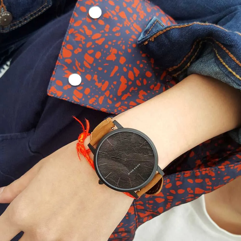 ARIES GOLD URBAN SANTOS BLACK STAINLESS STEEL G 1022 BK-BKME BROWN LEATHER STRAP WOMEN'S WATCH