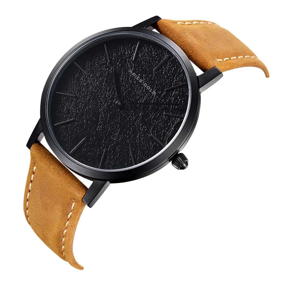 ARIES GOLD URBAN SANTOS BLACK STAINLESS STEEL G 1022 BK-BKME BROWN LEATHER STRAP WOMEN'S WATCH