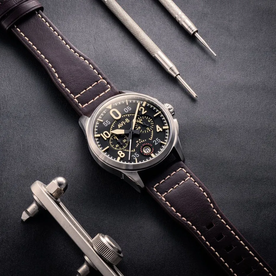 AVI-8 Spitfire Lock Midnight Oak Chrono Watch AV-4089-01