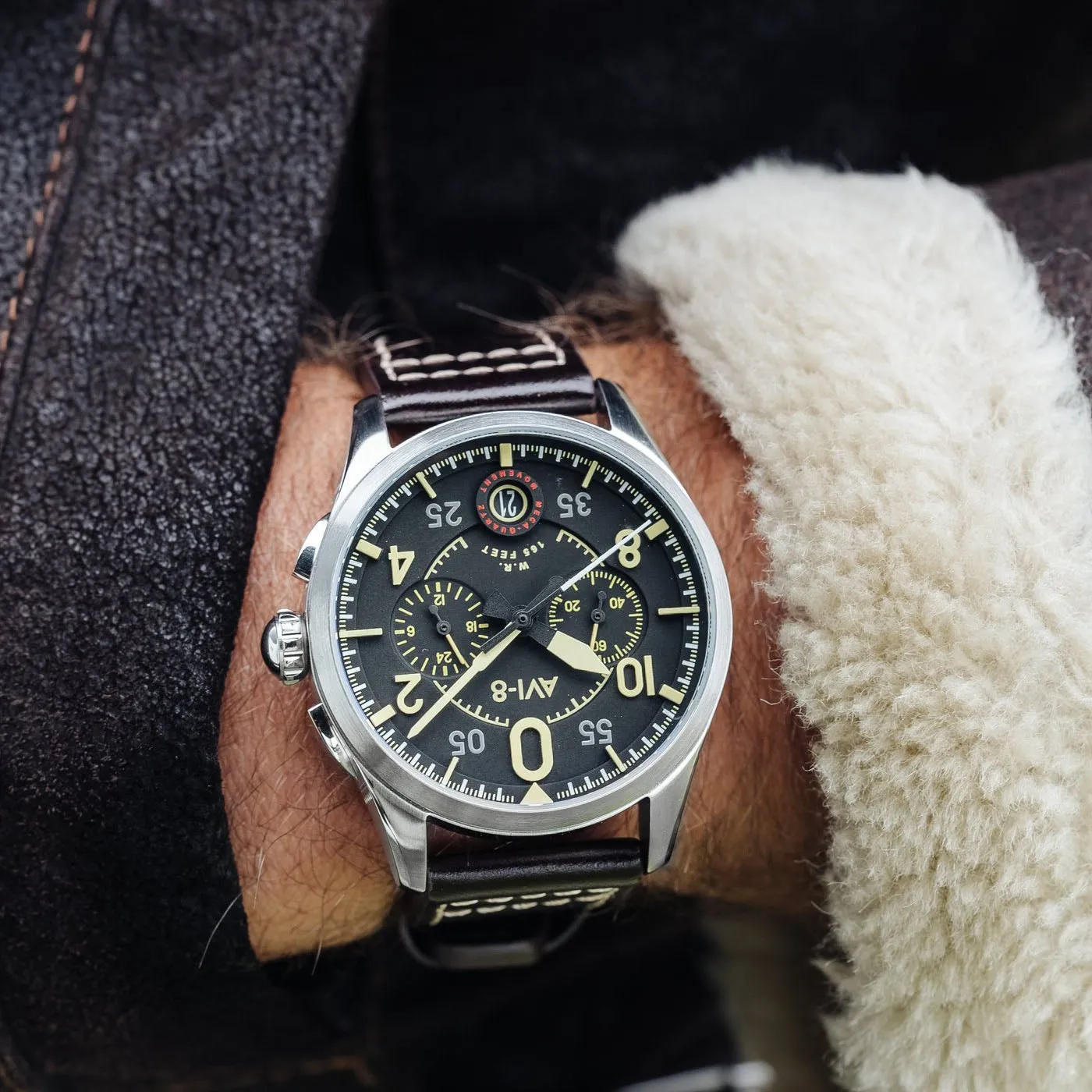 AVI-8 Spitfire Lock Midnight Oak Chrono Watch AV-4089-01