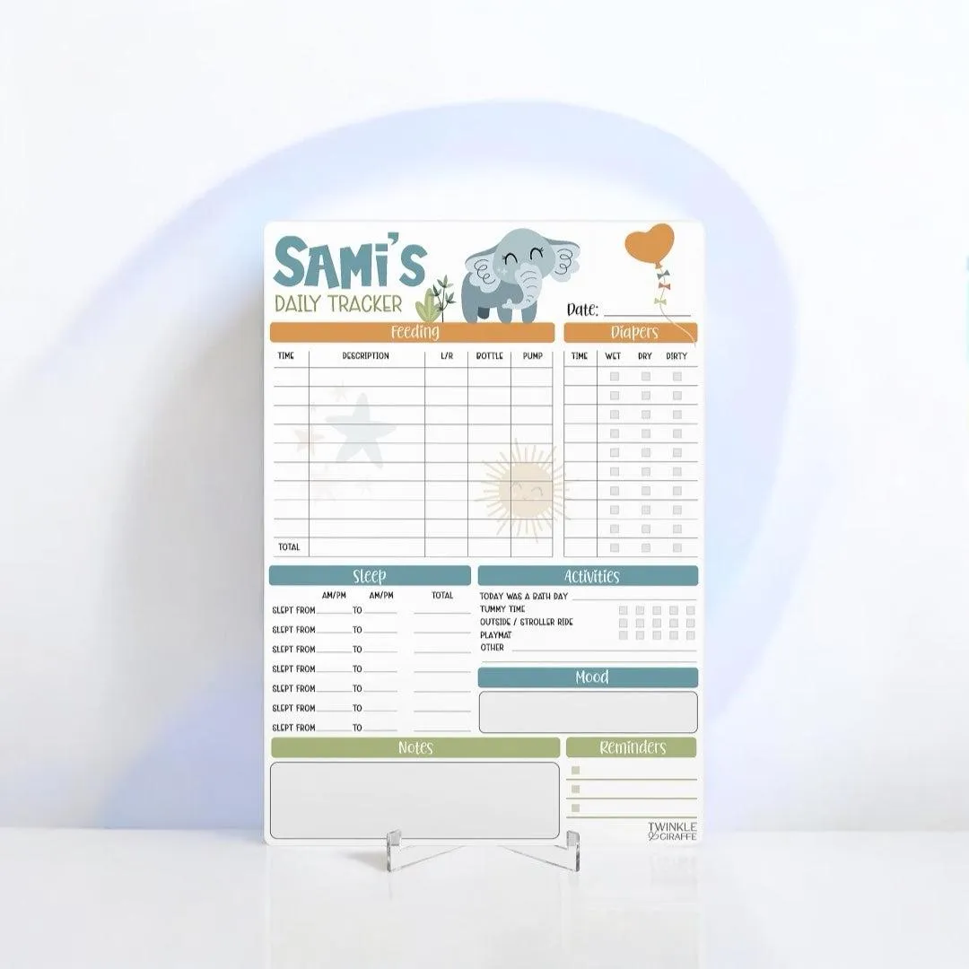 Baby Daily Tracker (Elephant) - Personalised Infant Care Chart