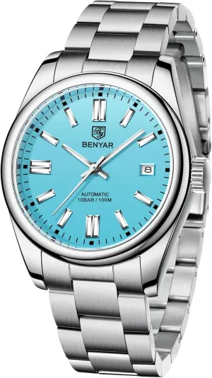 BENYAR Classic Men's Automatic Mechanical Watch Stainless Steel Strap Waterproof Luminous Simple Business Sports Wristwatch