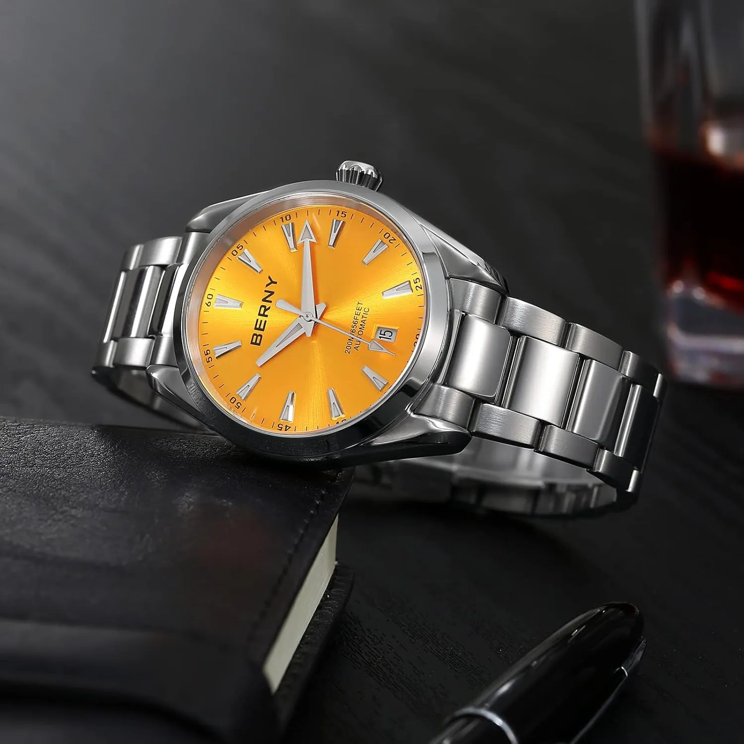 BERNY Automatic Watch for Men NH35 Movement Mechanical Watches with Screw-in Crown 20ATM Waterproof Sapphire Glass Stainless Steel Wristwatch Super Luminous