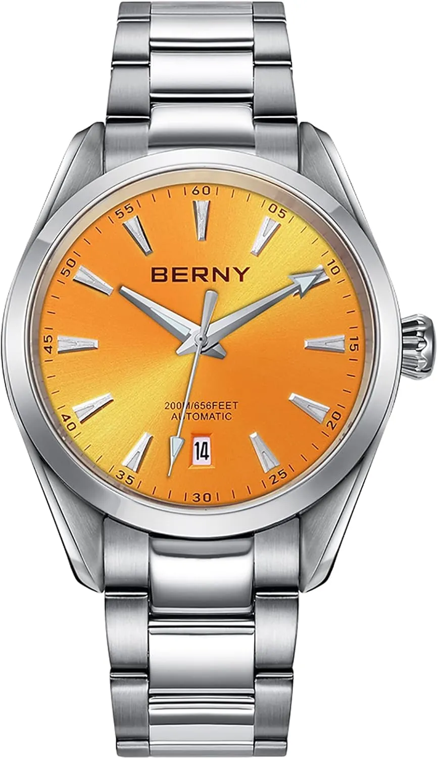 BERNY Automatic Watch for Men NH35 Movement Mechanical Watches with Screw-in Crown 20ATM Waterproof Sapphire Glass Stainless Steel Wristwatch Super Luminous