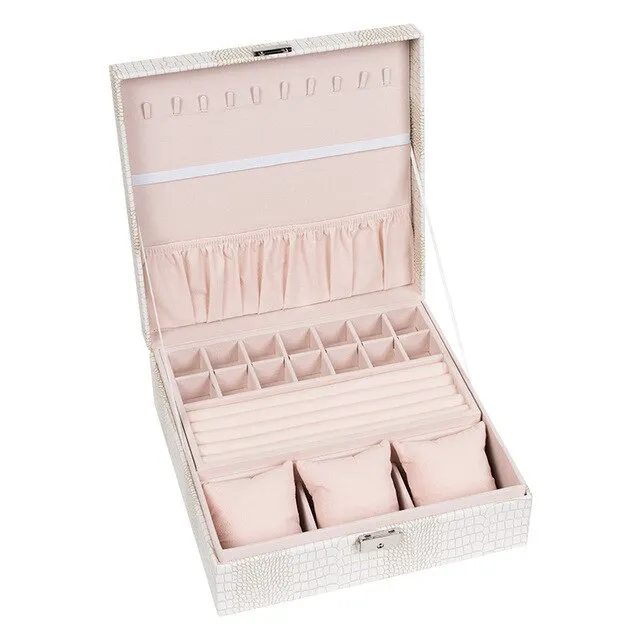 Big Square Double-Layer PU Leather Jewelry Box