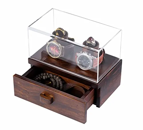 Bimoha Wooden Watch Box 2 Slot Organizer Ideal Gift Men Birthday Present for Him