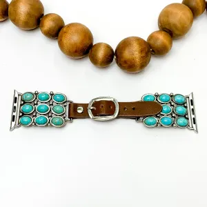Brown Smart Watch Band with Square Pendant and Turquoise Stones