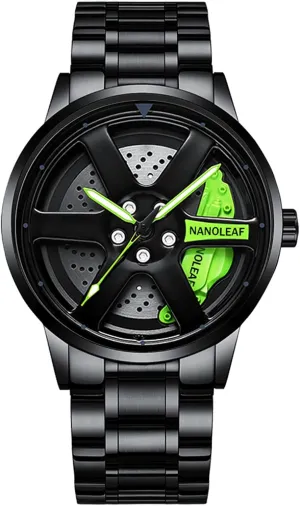 Car Wheel Watch, Stainless Steel Mens Wristwatch with Spinning Car Rim Hub Design, Japanese Quartz Movement, Water Resistant, Scratch Resistant Gifts for Car Enthusiasts