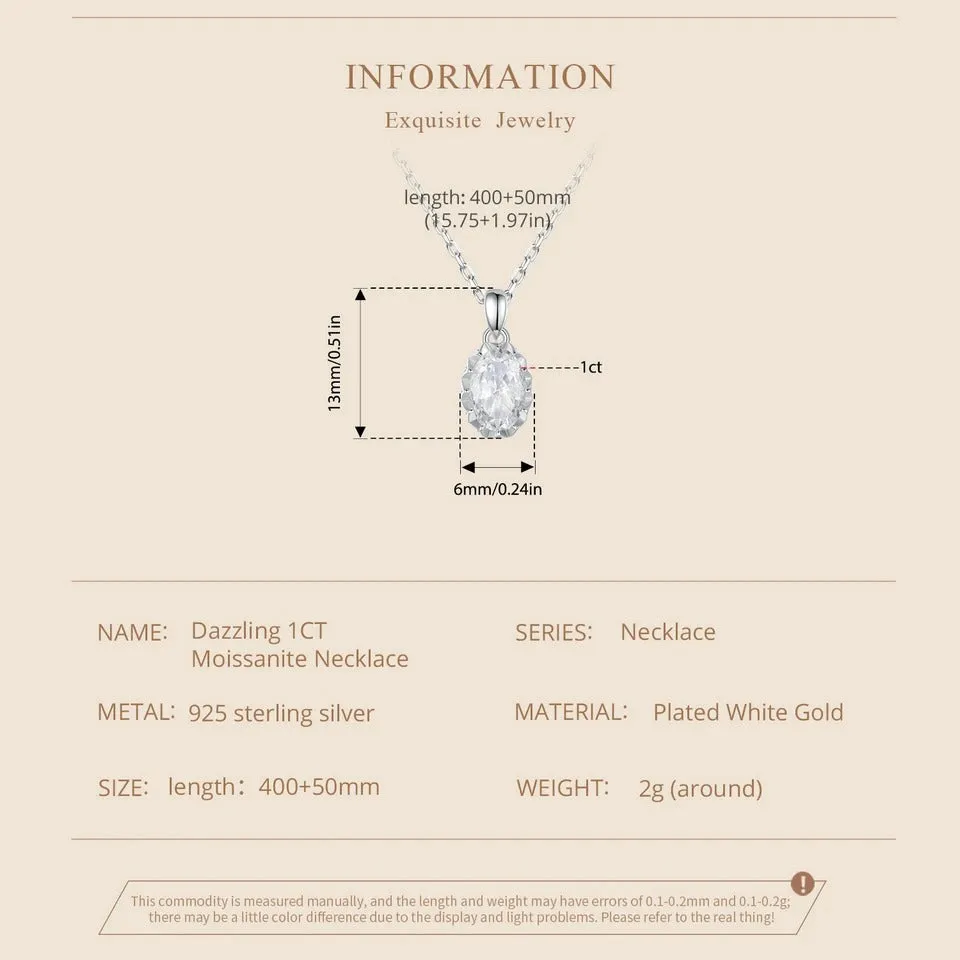 Carat Moissanite Pendant Necklace For Women High Quality 925 Sterling Silver Dazzling Wedding Party Bridal Jewelry