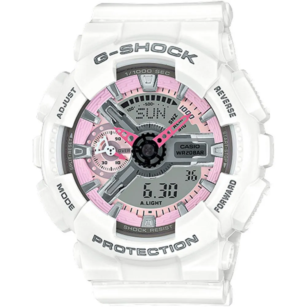 Casio Womens G-Shock White Resin Strap Pink Analog-Digital Dial Quartz Watch - GMAS110MP-7A