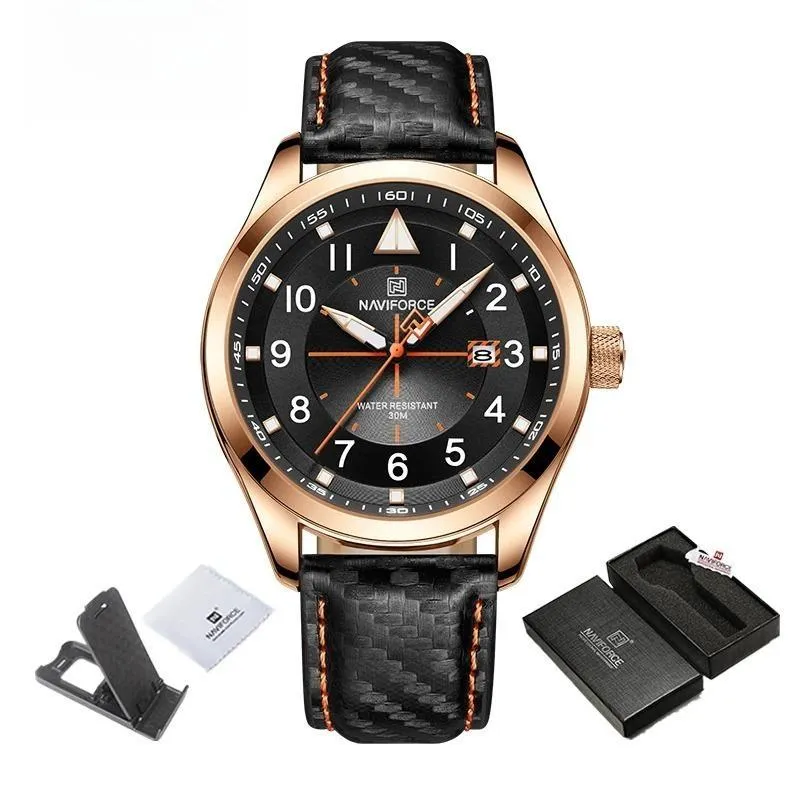 Casual Leather Strap Men Watches Fashion Analog Quartz Calendar Waterproof Wristwatch