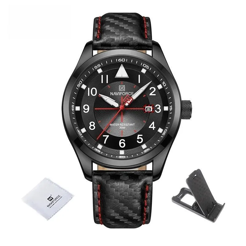 Casual Leather Strap Men Watches Fashion Analog Quartz Calendar Waterproof Wristwatch