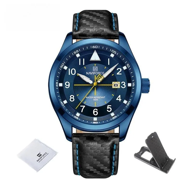 Casual Leather Strap Men Watches Fashion Analog Quartz Calendar Waterproof Wristwatch