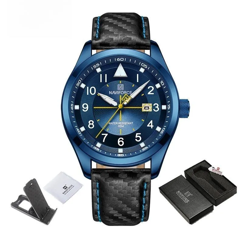 Casual Leather Strap Men Watches Fashion Analog Quartz Calendar Waterproof Wristwatch