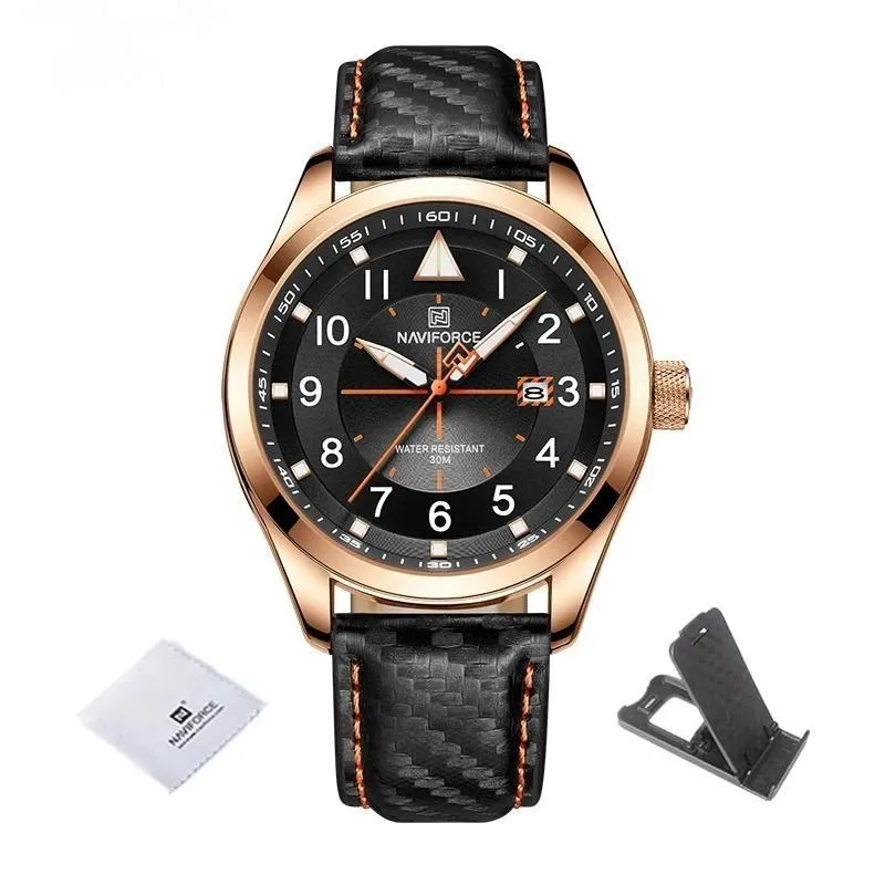 Casual Leather Strap Men Watches Fashion Analog Quartz Calendar Waterproof Wristwatch
