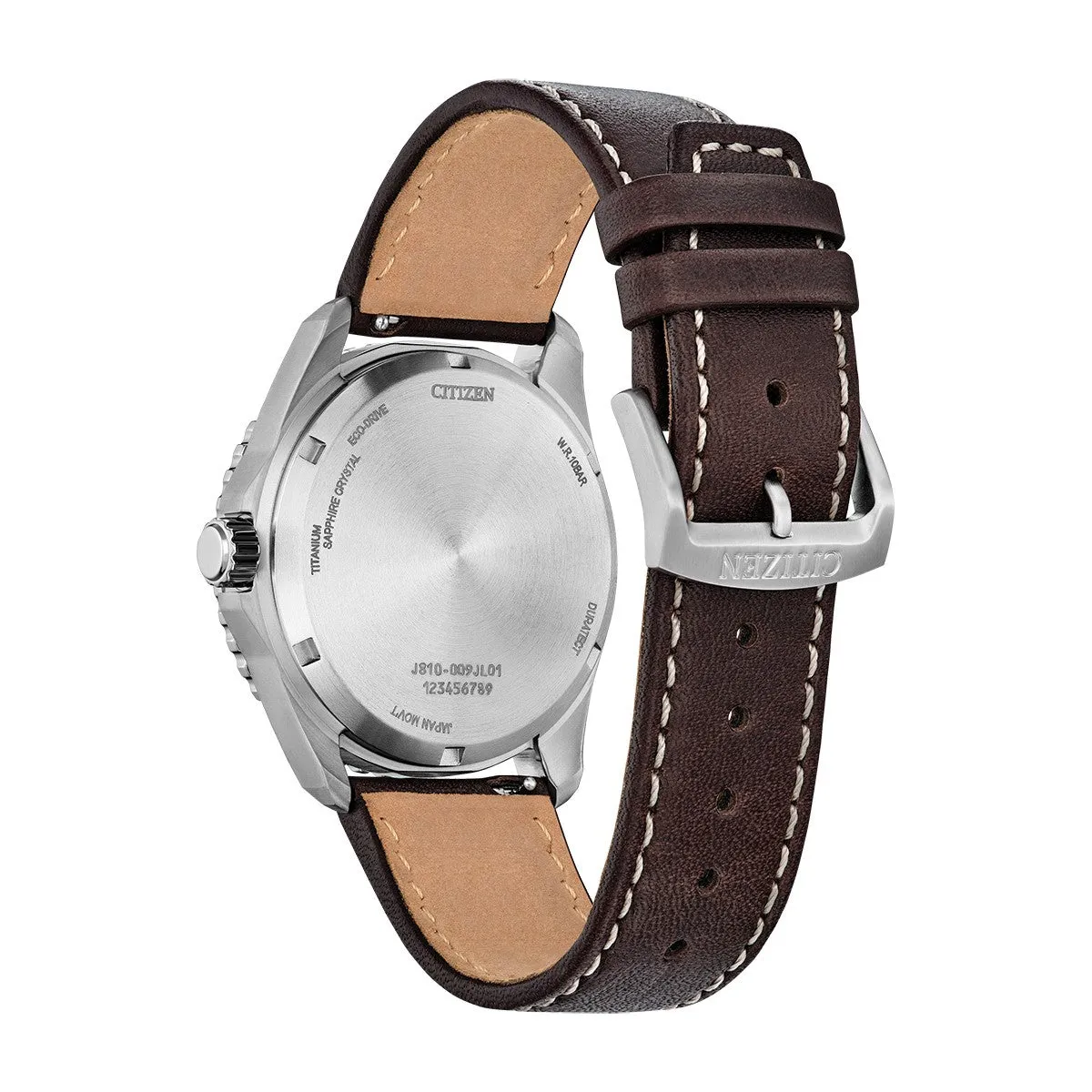 Citizen Brycen Super Titanium Watch with 41MM Blue Dial and Brown Leather Strap. AW1840-09L