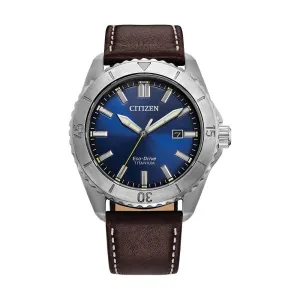 Citizen Brycen Super Titanium Watch with 41MM Blue Dial and Brown Leather Strap. AW1840-09L Citizen Brycen Super Titanium Watch with 41MM Blue Dial and Brown Leather Strap. AW1840-09L