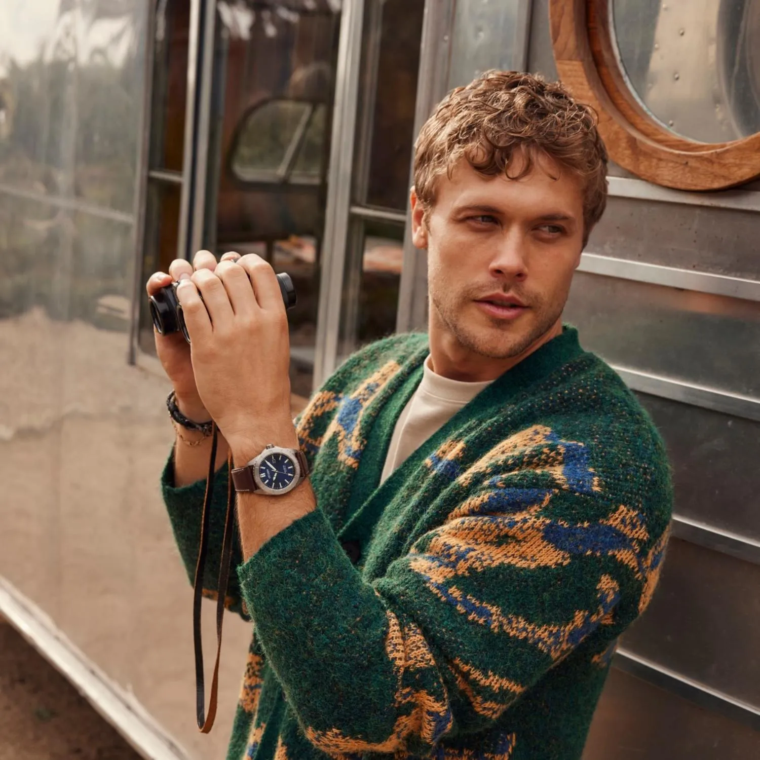 Citizen Brycen Super Titanium Watch with 41MM Blue Dial and Brown Leather Strap. AW1840-09L
