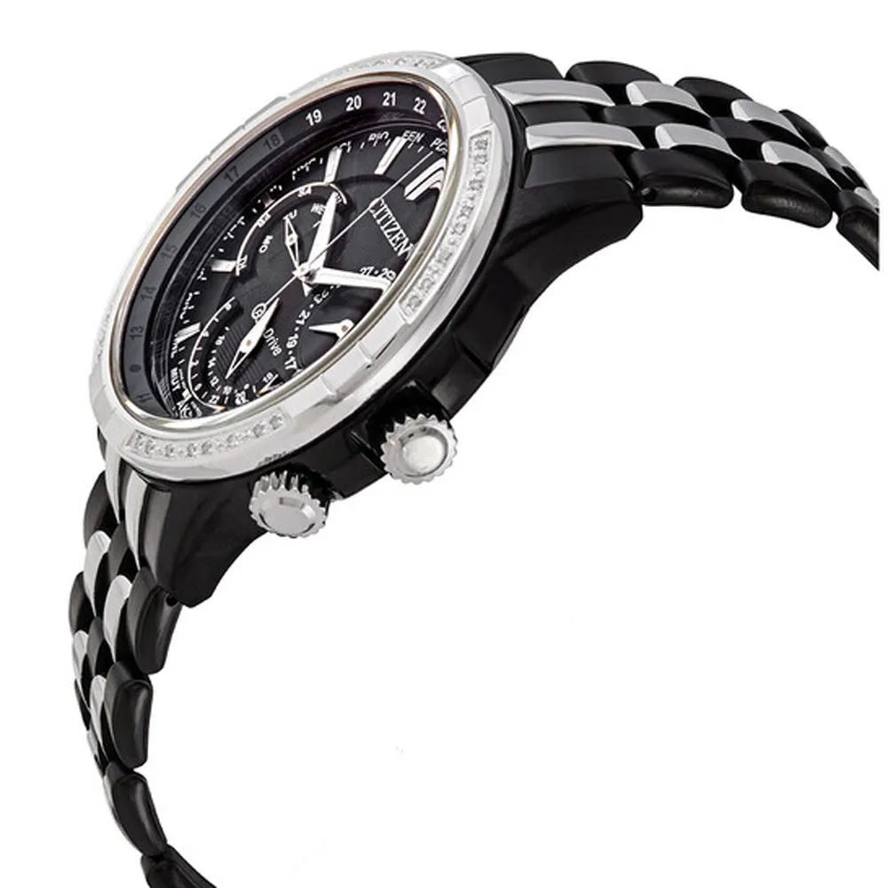 Citizen Calendrier Eco-Drive Mens Black/Silver Stainless Steel Band Black/Silver Dial Watch - BU2088-50E