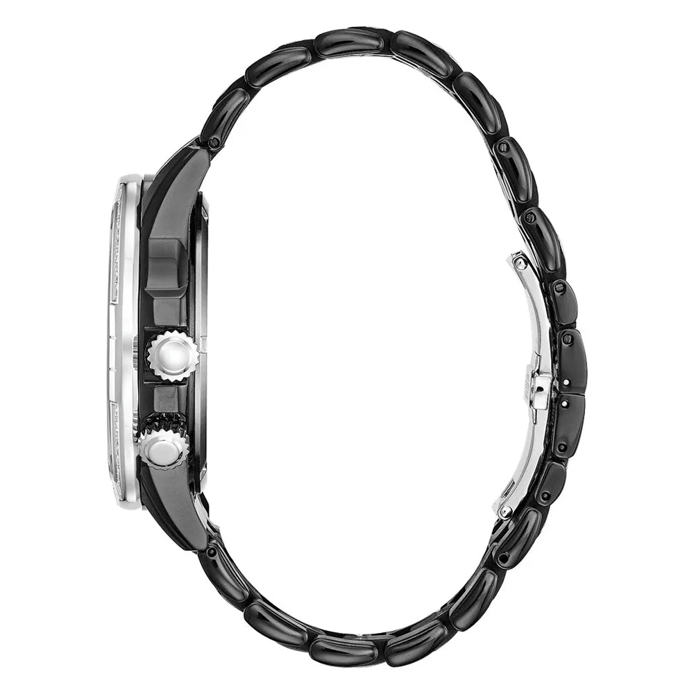 Citizen Calendrier Eco-Drive Mens Black/Silver Stainless Steel Band Black/Silver Dial Watch - BU2088-50E