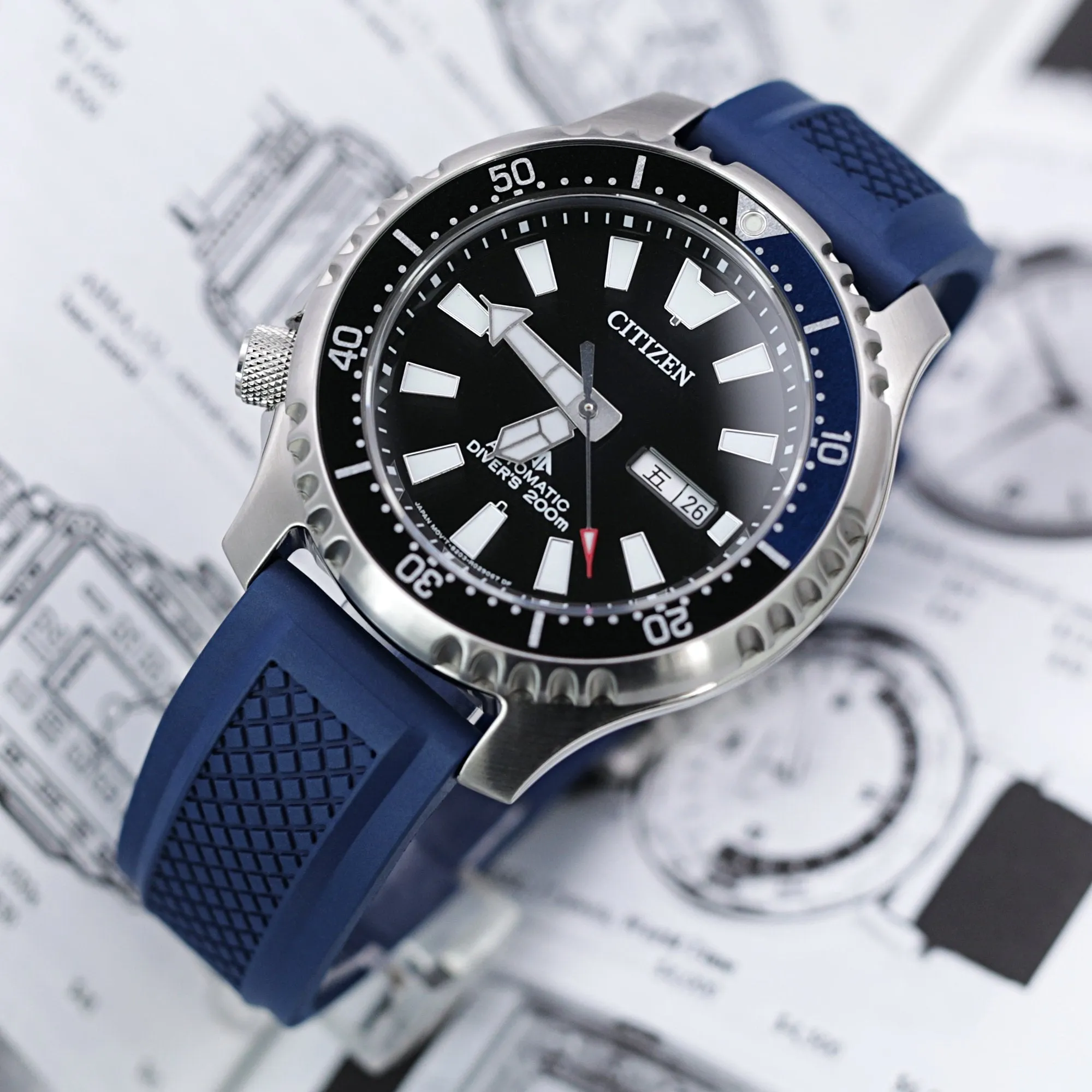 Crisscross Blue FKM Quick Release Rubber Strap, 20mm or 22mm