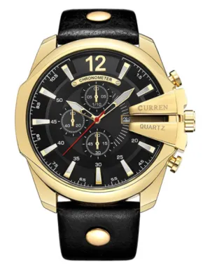Curren Men Watches Luxury Gold Male Fashion Leather Strap Outdoor Casual Sport Wristwatch with Big Dial