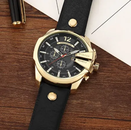 Curren Men Watches Luxury Gold Male Fashion Leather Strap Outdoor Casual Sport Wristwatch with Big Dial