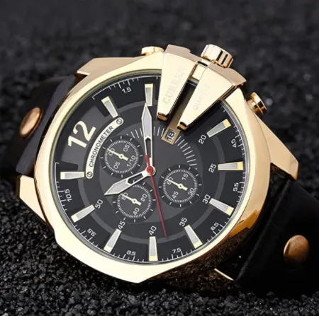 Curren Men Watches Luxury Gold Male Fashion Leather Strap Outdoor Casual Sport Wristwatch with Big Dial