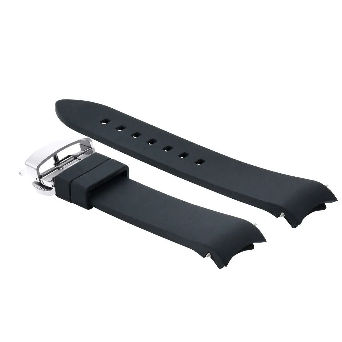 CURVED END SILICONE WATCH BAND RUBBER STRAP  CLASP - 19MM