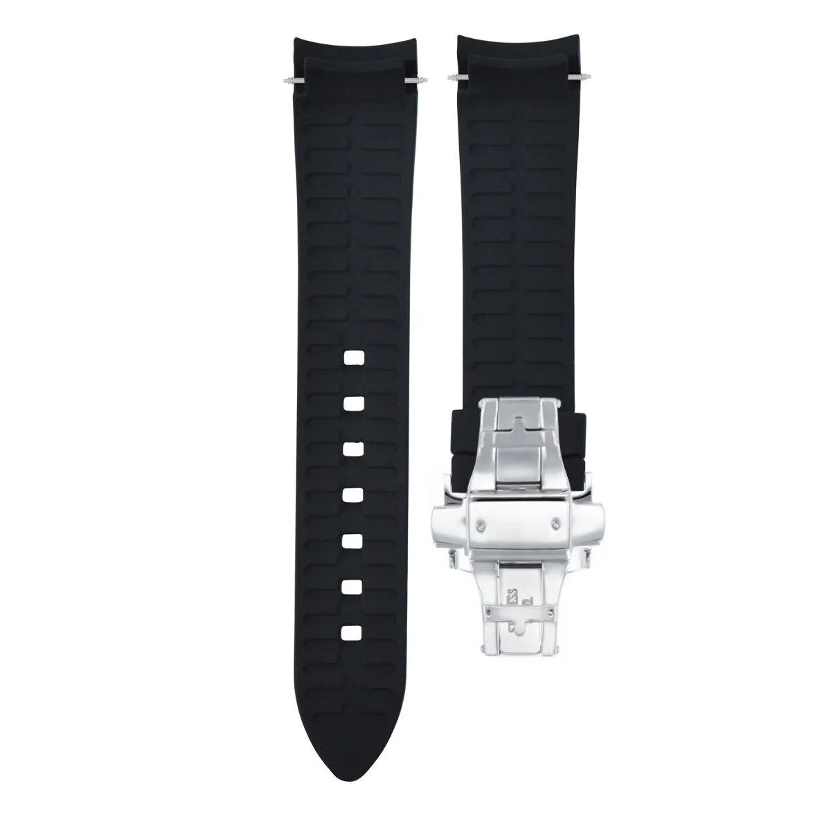 CURVED END SILICONE WATCH BAND RUBBER STRAP  CLASP - 19MM