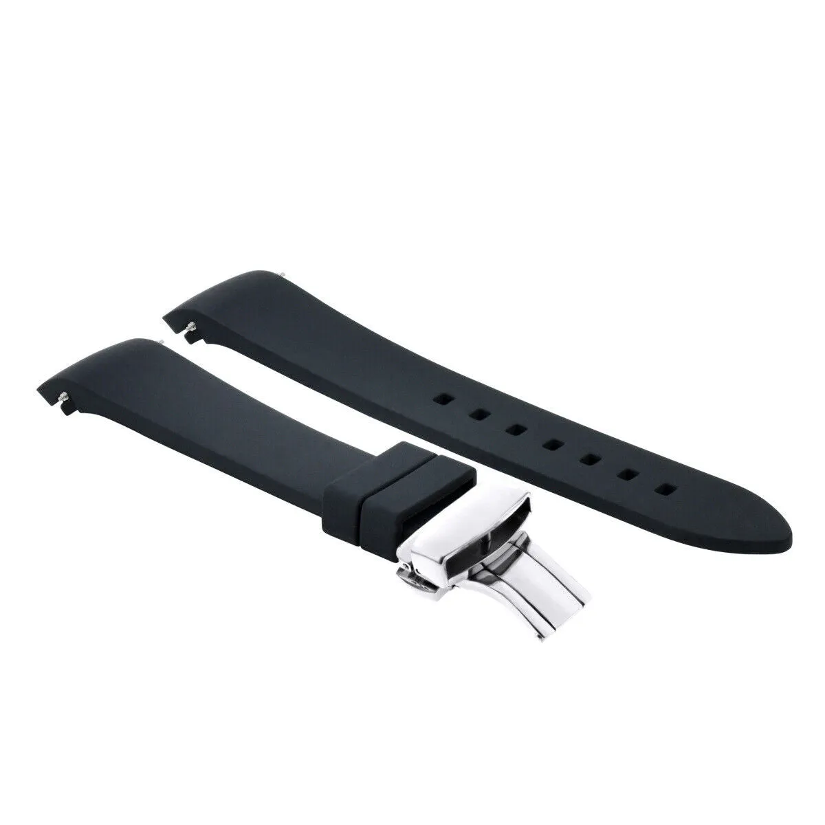 CURVED END SILICONE WATCH BAND RUBBER STRAP  CLASP - 19MM