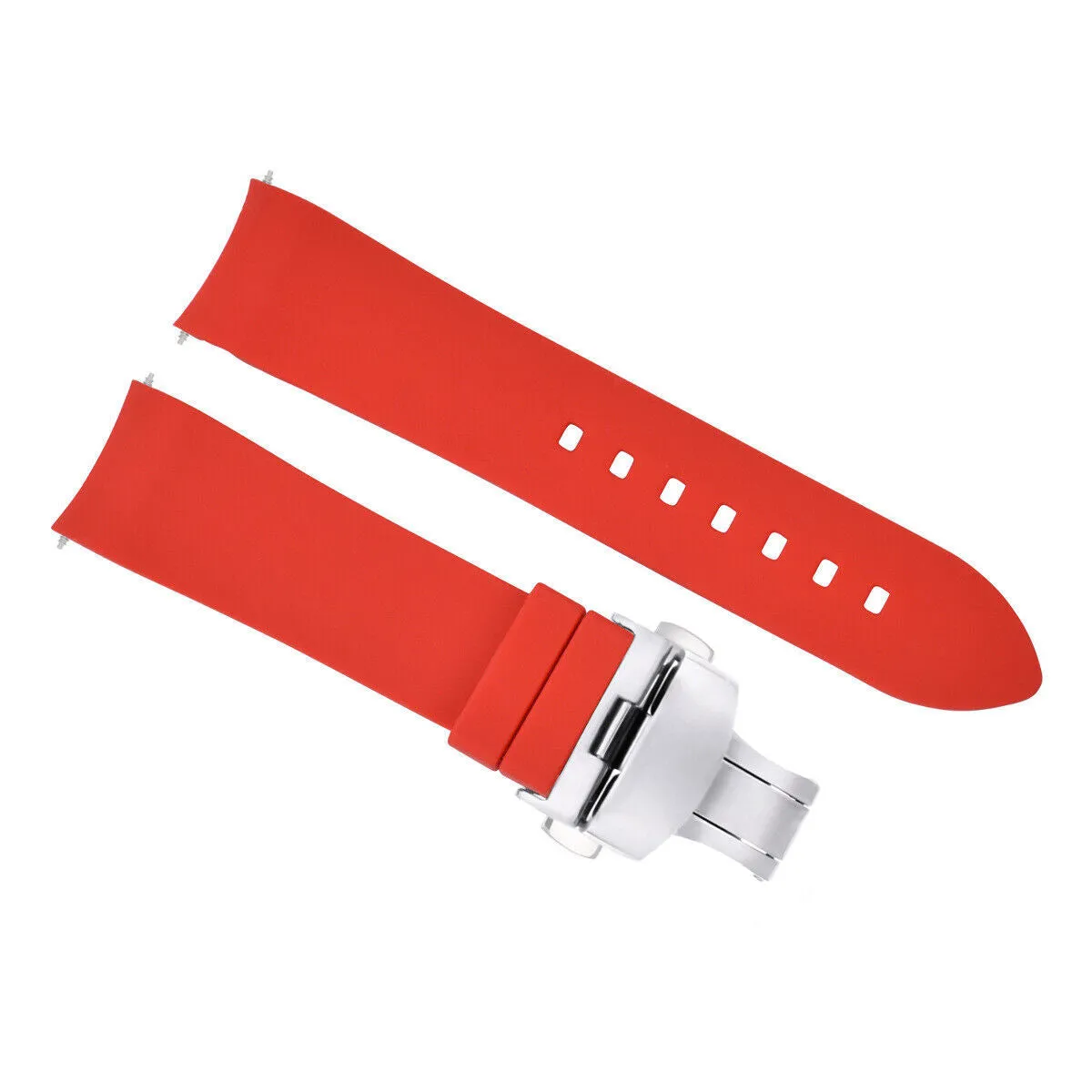 CURVED END SILICONE WATCH BAND RUBBER STRAP  CLASP - 19MM